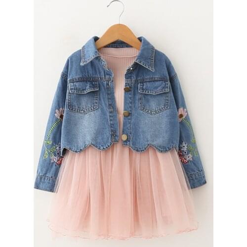 Children Girls Dress Set Denim Jacket + Tutu dress 2 pieces Princess Dresses For girls Kids Spring Suit Baby clothes Autumn 3yrs