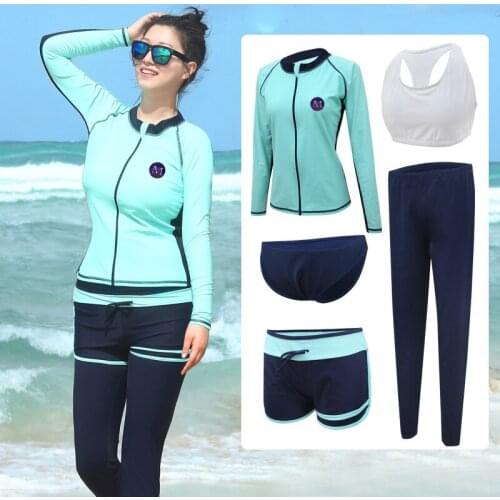 Womens 5pcs/set Long Sleeve Zip Up Rash Guards UPF 50+ Baselayer Skins Performance Fit Compression Rash Guard Mens Full Body