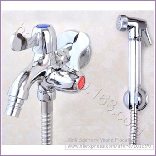 L15107 - Wall Mounted Chrome Color Brass Material Cold Water Bibcock with Sprayer