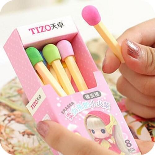 Kawaii erasers borracha matches eraser girl gomas de borrar cute gomme silgi borrachas material escolar school supplies