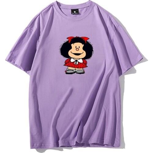 Mafalda Comic Print T-shirt Ladies Top Korean Harajuku Casual Cotton O-neck Kawaii Short-sleeved Shirt