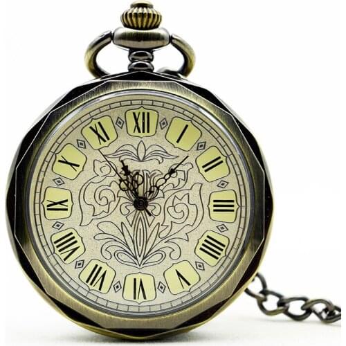 Mechanical Pocket Watch Bronze Hollow Fob Chain Box Package Men and Women Lady Watches for Gifts