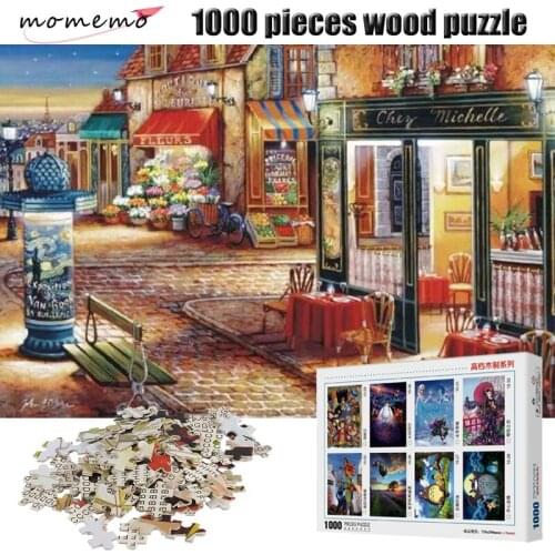MOMEMO A Quiet Street Corner Wooden Jigsaw Puzzles Beautiful Landscape Puzzle 1000 Pieces Wooden Puzzle Games Kids Wooden Toys