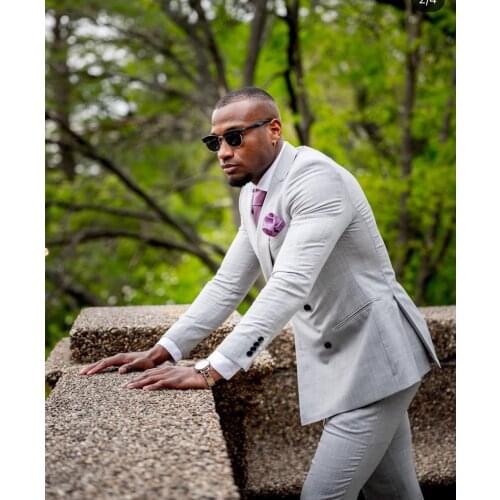 Double Breasted Slim Mens Suits 2 Piece Beach Groomsmen Wedding Tuxedos For Party Men Formal Prom Suit (Jacket+Pants)