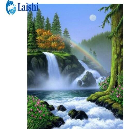 5D Diy Mountain tree waterfall round diamond painting kit cross stitch mosaic diamond embroidery home decoration new year gift