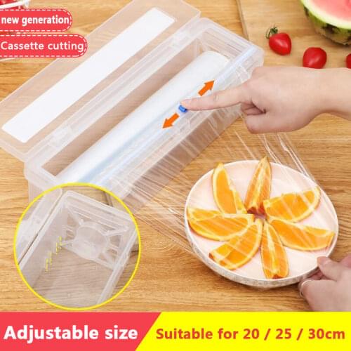 Plastic Wrap Food Film Dispenser for Kitchen Storage Organizer Useful Goods Plastic Holder Aluminum And Film Cling with Cutter