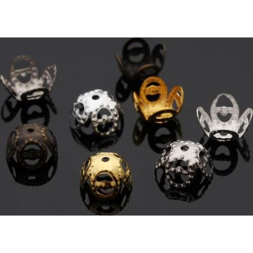 100pcs/lot 8x4.5mm Gold Metal Hollow Flower Spacer Beads End Caps Pendant DIY Charms Connectors For Jewelry Making Findings