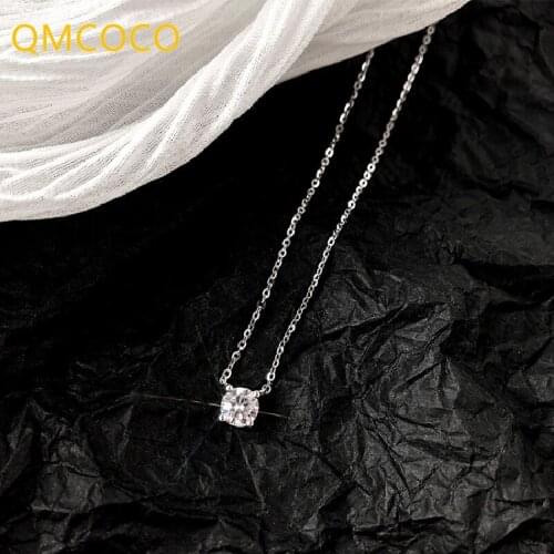 QMCOCO 925 Silver Square Zircon Pendant Necklace For Women Birthday Party Gift Fashion Temperament Jewelry Gift 2021 New Style