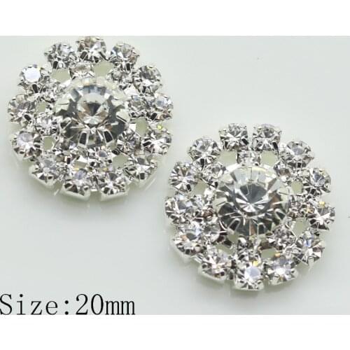 Silver 50pc 20mm round Flat back Clear crystal button Silver clothing buckle wedding invitations decoration rhinestone buttons