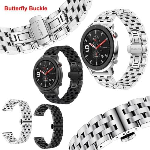 For Huami Amazfit GTR Strap 47mm Butterfly buckle Stainless Steel Metal Replaceable Watch band For Amazfit GTR Bracelet 47 42mm