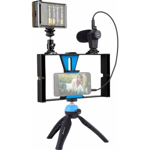 Smartphone Video Rig LED Studio Light Video Shotgun Microphone Mini Tripod Mount Filmmaking Recording Handle Stabilizer Bracket
