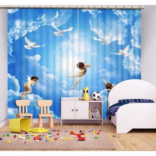 Blue sky angel 3D Photo Printing Blackout Curtains For Living room Bedding room Hotel Drapes Cortinas