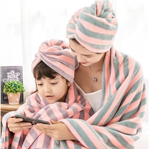 Wrapped Towel Turban Bathing Wrap Cap for Adult and Kids Household Microfiber Bath Towel Cap Coral Fleece Quick Drying Hair Hat