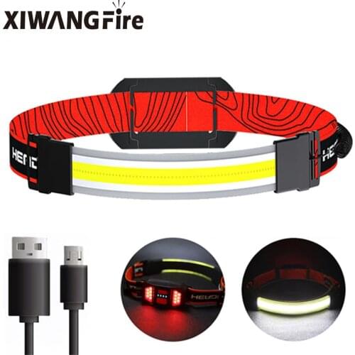 USB Rechargeable COB LED Headlamps Head Torch Light Work Light 3 Modes Red Warning Strobe Riding Headlamp fishing Camping Light