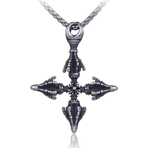 Vintage punk Religious Demon pestle necklace men stainless steel Box chain cross pendant jewelry hip hop bijoux