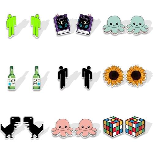 Winsome Cartoon Acrylic Resin Epoxy Stud Earrings for Stainless Steel Charm Gift Accessories
