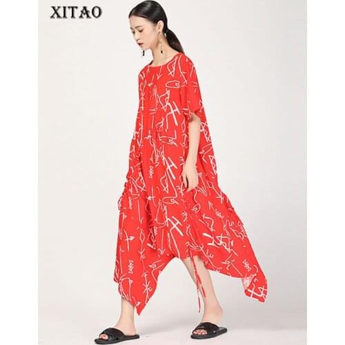 XITAO Vintage Irregular Print Maxi Dress Agaric Lace Minority Personality Drawstring Pullover Women Clothes New WBB4109