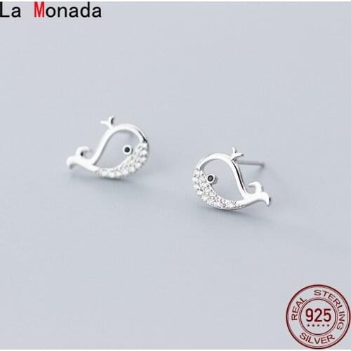La Monada Hollow Whale Stud Earrings For Women Silver 925 Fine Women Earrings Jewelry Stud Earrings 925 Sterling Silver