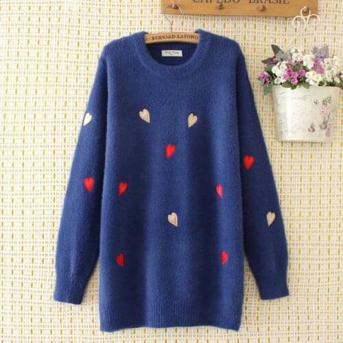 Plus Size Womens Sweaters Autumn Winter Heart Embroidery Outwear OL Tops