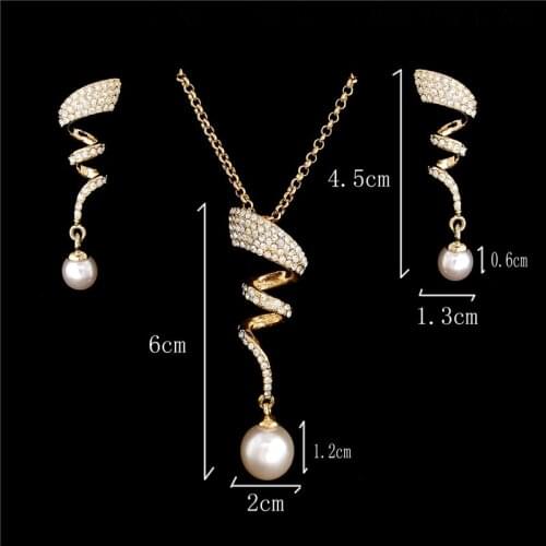 High Quality Gold Color Crystal Women/Girls Jewelry Sets Special Spiral Long Chain Necklace Earrings Sets