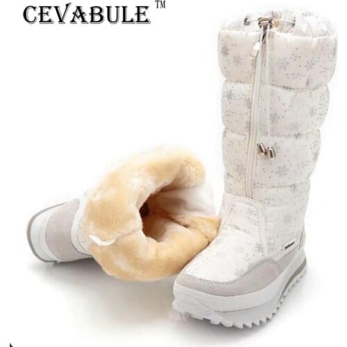 CEVABLUE Womens Winter Snow Boot Knee High Platform Wedge Warm Boot for Woman 35-42 Plus Velvet Snow Boots JSH-0767