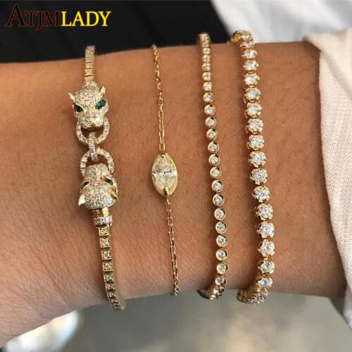 New arrived 15+4cm CZ Jaguar leopard charm bracelet gold color micro pave cz tennis chain bracelet for women adjustable jewelry