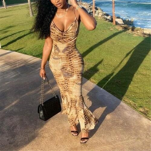 Women Autumn V Neck Printed Backless Bodycon Pencil Long Dress Sundress 2021 Fall Clothes Streetwear Maxi Mini Ladies Dresses