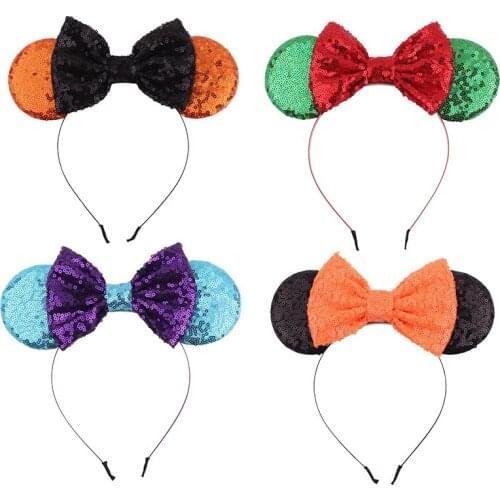 Disney 1pcs Mickey ears headband sequins bow headband Mickey ears cute hairpin Christmas gift for ladies and girls