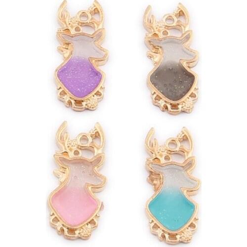 10pcs 30*14MM Double Colors Enamel Alloy Animal Deer Charms Gold Tone Plated DIY Jewelry Findings Ornament Pendants