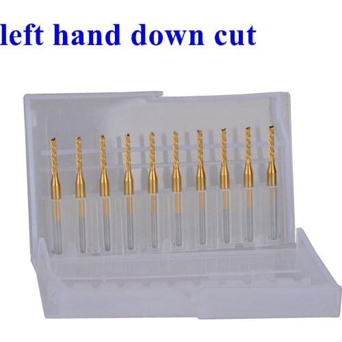 10pc 3.175X1.8X10.5mm Titanium Left Spiral PCB milling cutter down cut Corn end mill Engraving Bit CNC PCB drill bit Set