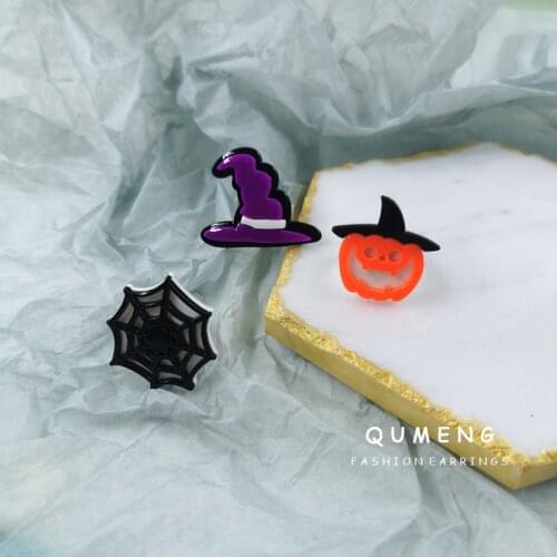 2021 Halloween Party Jewelry Punk Hip-hop Spider Web Wizard Hat Pumpkin Strange Personality Acrylic Open Ring Funny Holiday Gift