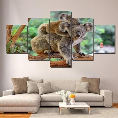 5 Panels Print Australia Koala Animal Oil Painting on Canvas Animal Modern Modular Wall Picture Poster for Living Room Cuadros