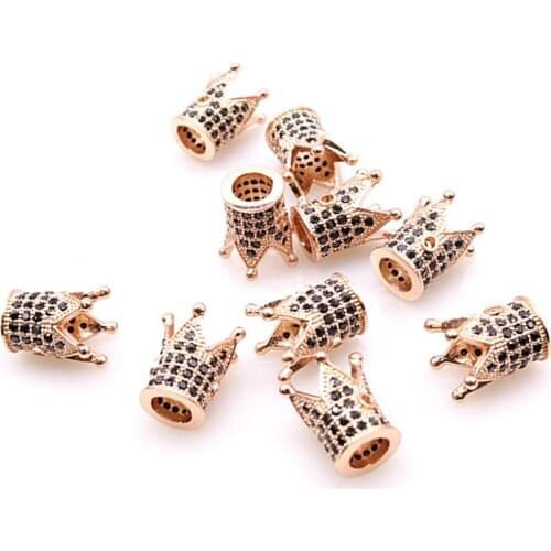 5PCS Hot Style Copper Micro-inlaid Black Zircon Accessories Rose Gold Crown Handmade Beads Bracelet Necklace Accessories Jewelry