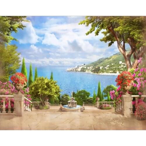 Seaside garden scenery diy diamond painting 5d mosaic embroidery sale needlework full square round drill home decoration AA2496