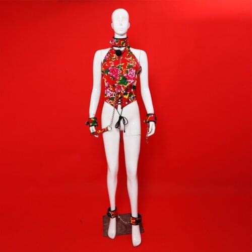 BDSM Adult Sex Toys Plush Floral Cloth Handcuffs Ankle Cuffs Neck Set Mouth Gag Corset Bellyband Couples Sex Toys Adult Kits