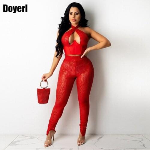 Sparkly Sequin Sexy Two Piece Set Birthday Outfits for Women Matching Sets Crop Top Pants Party 2 Piece Sets Womens Outfits Club