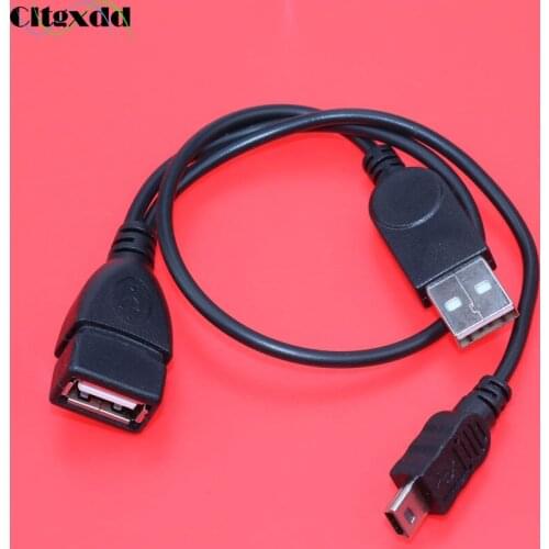 Cltgxdd 1PCS USB 2.0 Female to Mini USB 5pin Male + USB2.0 Male Adapter Y-Splitter Data Sync Extension Charging Cord Power Cable