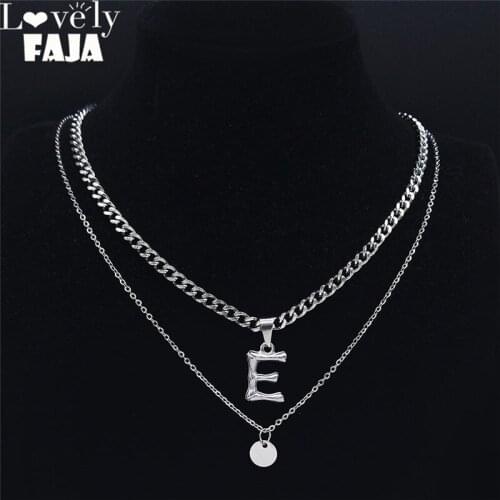 2PCS Punk Letter E Stainless Steel Double Layer Necklace Pendant Women/Men Jewelry gargantilla acero inoxidable mujer NK88S03