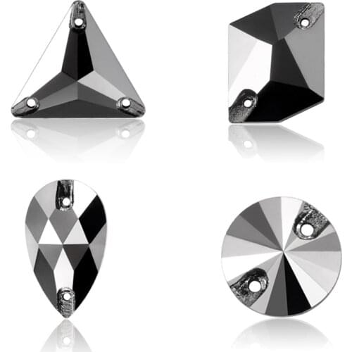 Jet hematite 4 Shape Sew on Rhinestones Glass Beads Stones Rhinestone Appliques For Wedding Dress