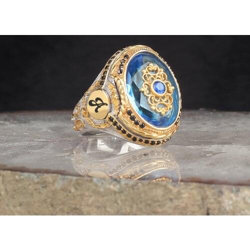 Lapping Plated Aqua Marine Cubic Zirconia 925 Sterling Silver Letter Ring