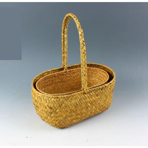 Natural seaweed storage box basket decorative basket desktop living room tea table storage basket Elliptic