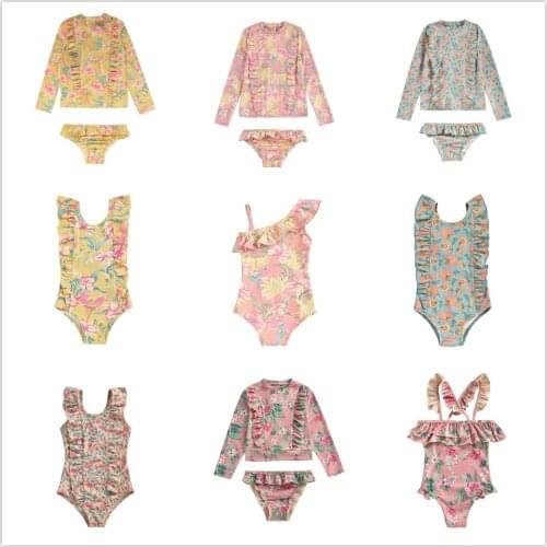 2021LM Spring Summer Children Swimsuit Set Girls Print Floral Kids Girl Swimwear Split Cute Fashion Beach Holiday Clothes