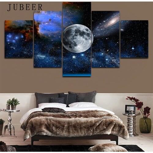 Milky Way 5 Pieces Wall Art Moon Decoration Pictures for Living Room Stars Posters Solar System Painting on The Wall No Frame