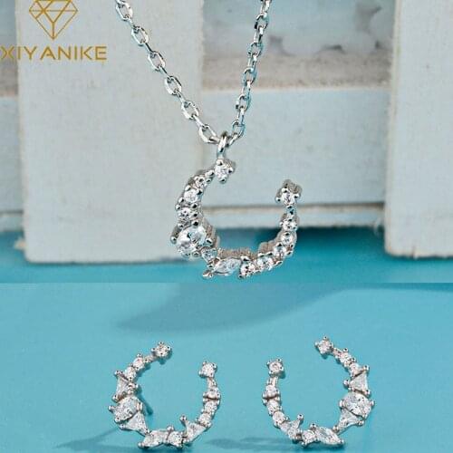 XIYANIKE 925 Sterling Silver Trendy Creative Moon Crystal Jewelry Sets Simple Geometric Handmade for Women Valentines day Gifts