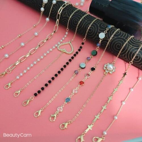 Fashion Sunglasses Masking Chains for Women Gril Arylic Vintage Metal Pearl Crystal Bead Eyeglasses Chains Glass Lanyard