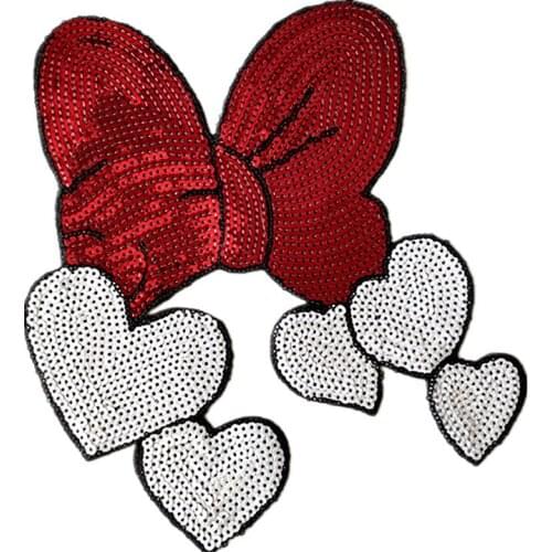 Name Logo Patch Bowknot Heart Patches Bulk for Clothing RED Sequin Accessories Stickers for Clothes Large Badge Free Shipping