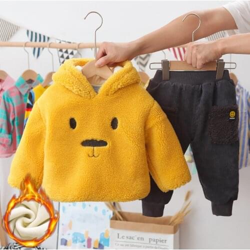 Autumn Winter Baby Girls Clothing Set Thick Plush Warm Toddler Clothing Plush Baby Girls Hoodies And Pants Kids clothes Suit