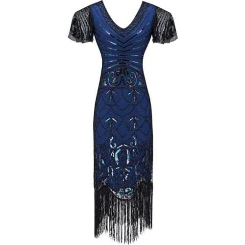 Women 1920 s Vintage Great Gatsby Dress Sequins Dress V-Neck Tassels Bodycon Beaded Party Dress Flapper Dresses Art Deco Double