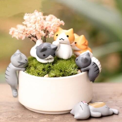 Resin Cartoon Lucky Cats Micro Landscape Kitten Microlandschaft Pot Culture Tools Garden Home Bonsai Decorations Miniatures