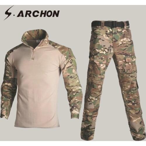 S.ARCHON Camouflage Military Tactical Uniform Set Men Camo SWAT Amry Combat Clothes Suit Flexible Cargo Pants Long Sleeve Shirt
